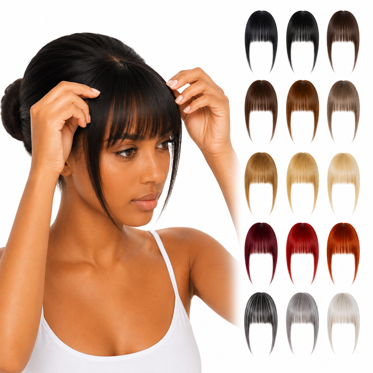 Franja Tic-Tac em Cabelo Humano com Cutículas Alinhadas | Removível, Natural, Francesa, Clip-In, Diversas Cores